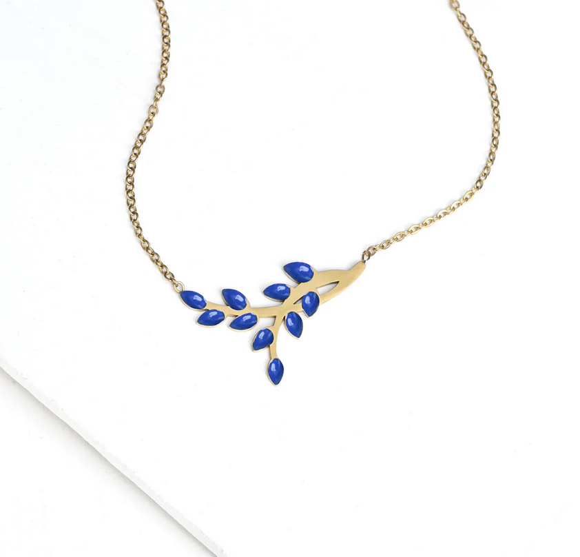 This a a sapphire blue necklace by Starfish Project to represent top social impact companies.