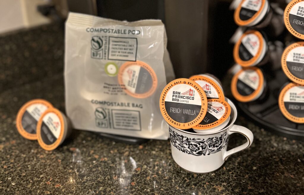 These are compostable coffee pods, which are one way on how to maintain a healthy and sustainable workplace.