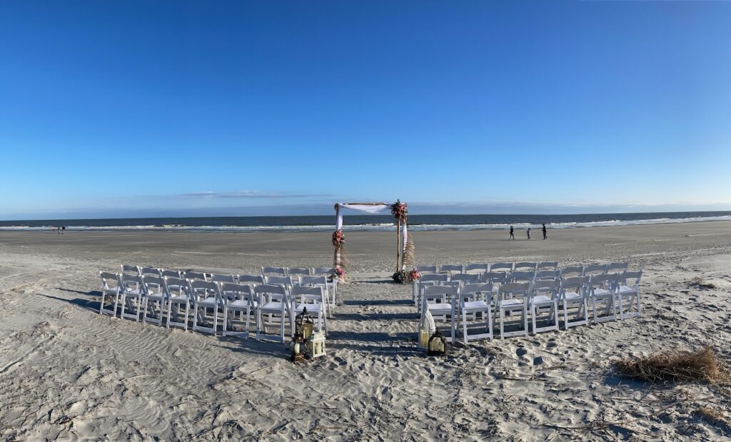 This is Kat's beach wedding to illustrate environmentally friendly wedding favors.