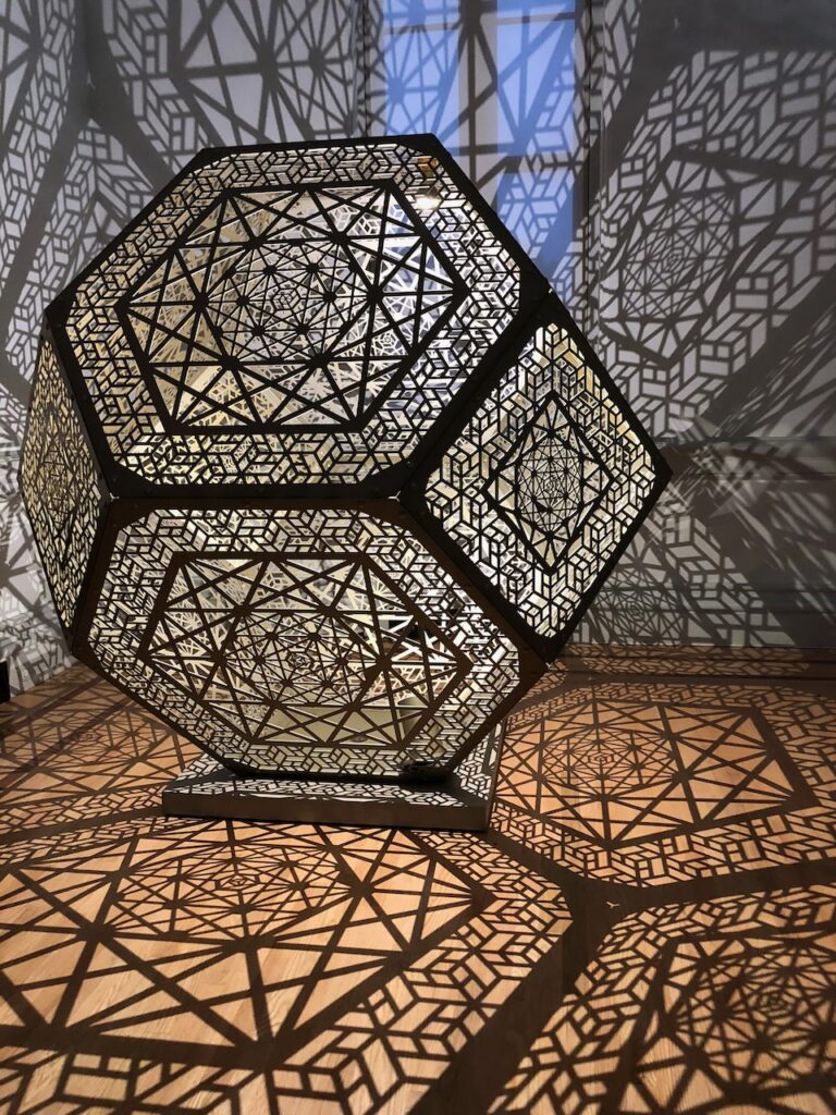 This is a photo by Kat Stano from an art exhibit at Renwick Gallery in 2018 of beautiful lanterns and light patterns to illustrate how to describe a kind hearted person.