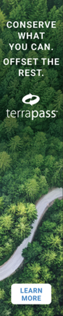 This a Terrapass carbon offsets graphic of a jungle that says, "Conserve what you can. Offset the rest. Terrapass. Learn more."